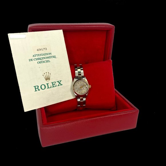 ROLEX DATEJUST GRAY JUBILEE DIAMOND DIAL FLUTED JUBILEE WATCH 69173 BOX&PAPER - Picture 4 of 12